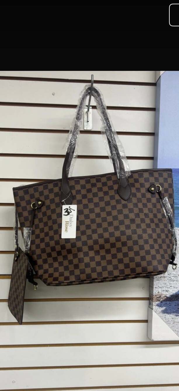 Daisy Rose Checkered Tote Bag Brown PVC